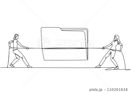 Continuous one line drawing two businesswomen fighting over document folder.Competition for the best potential clients. Vigorous efforts for company profit. Single line draw design vector illustration Continuous one line drawing two businesswomen fighting over document folder.Competition for the best potential clients. Vigorous efforts for company profit. Single line draw design vector illustration 110261638