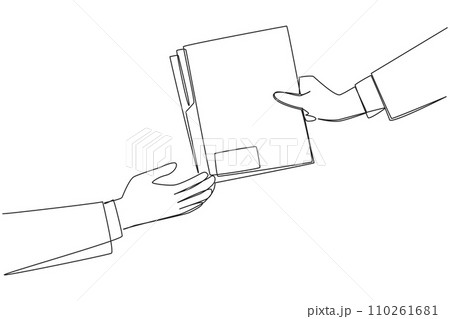 Continuous one line drawing hand gives document folder. Concept of sharing work data. Provide work that must be completed right away. Tidying up documents. Single line draw design vector illustration 110261681