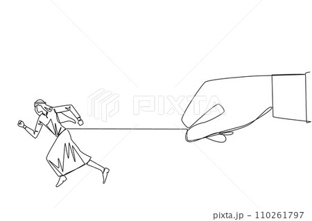 Single one line drawing Arab businessman run but stomach is tied. Difficult to develop, business running in place. There are not many benefits to be gained. Continuous line design graphic illustration 110261797