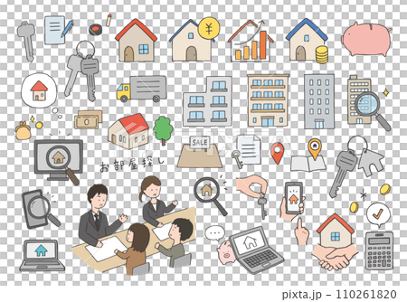 Hand-drawn illustration set related to real estate/room search (color) 110261820