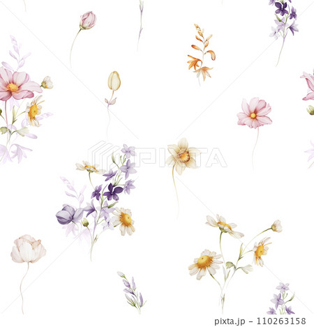 Seamless pattern with wildflowers in a watercolor style. 110263158