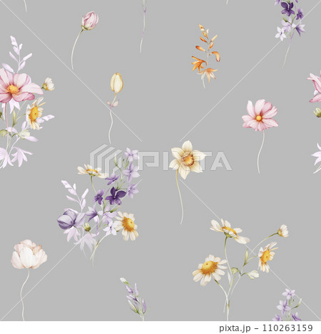 Seamless pattern with wildflowers in a watercolor style. Seamless pattern with wildflowers in a watercolor style. 110263159