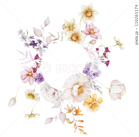 Floral frame with wildflowers on white background 110263174