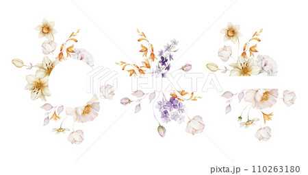Set of floral frames with wildflowers on a white background 110263180