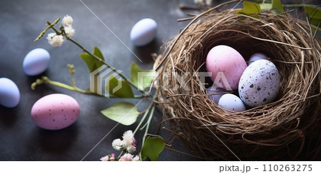 Easter composition with colorful pink and blueのイラスト