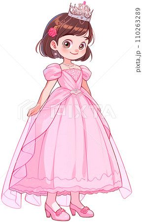 ピンク色のドレスを着た少女のイラスト　/AI生成 110263289
