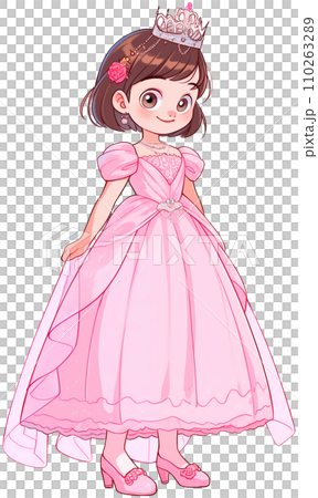 ピンク色のドレスを着た少女のイラスト　/AI生成 110263289