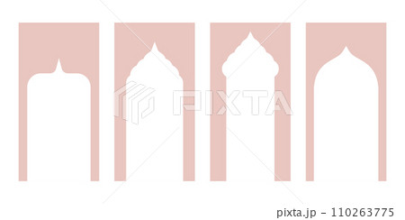 Aesthetic Silhouette Oriental and Modern Boho Design Elements in Islamic Style Borders and Frames. Windows and Arches Illustrations Add a Touch of Elegance 110263775