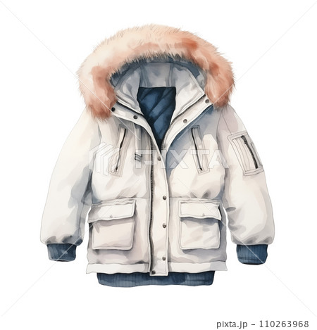 Winter jacket, winter accessories, watercolor illustration 110263968