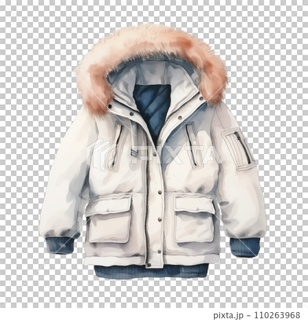 Winter jacket, winter accessories, watercolor illustration 110263968