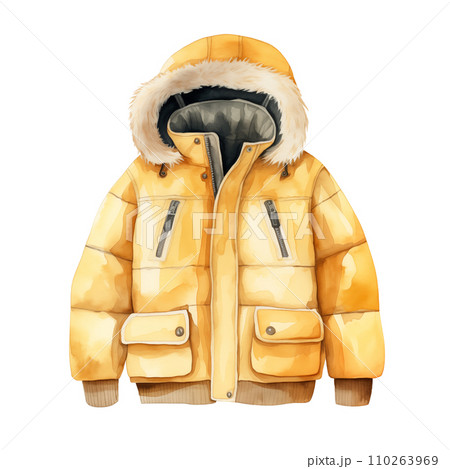 Winter jacket, winter accessories, watercolor illustration 110263969