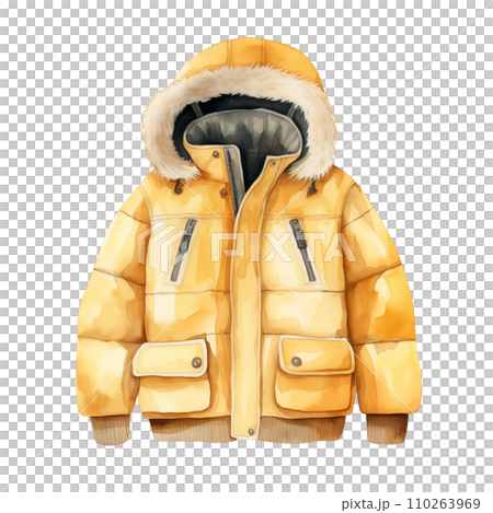 Winter jacket, winter accessories, watercolor illustration 110263969