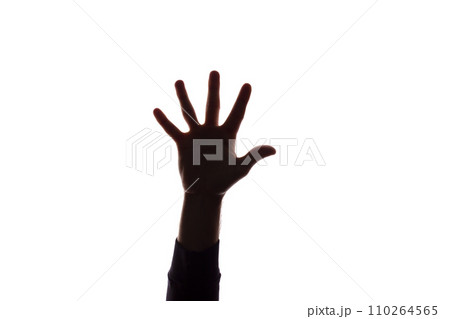 The hand young man with fingers apart, five - silhouette, concept The hand young man with fingers apart, five - silhouette, concept 110264565