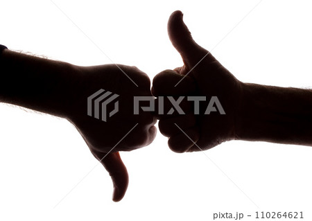 Young and old man show like and dislike - silhouette Young and old man show like and dislike - silhouette 110264621