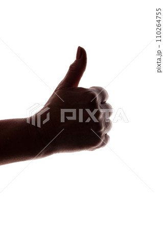 Female hand pointing like - silhouette, concept OK sign Female hand pointing like - silhouette, concept OK sign 110264755