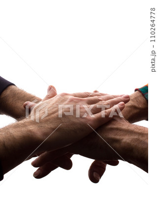 Male hands young and old together cooperation - silhouette 110264778