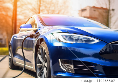 Electric Car on Charging. Charge an Electric Car. Powered car charging station. 110265307