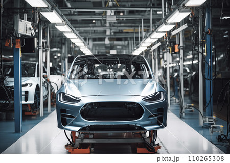 Car Assembly Production line. EV cars manufacturing factory. Car Assembly Production line. EV cars manufacturing factory. 110265308
