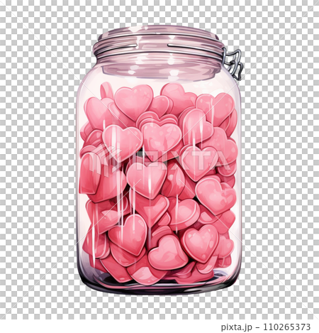 Jar filled with pink hearts. AI generated image 110265373