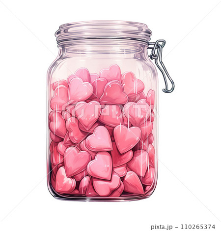 Jar filled with pink hearts. AI generated image 110265374