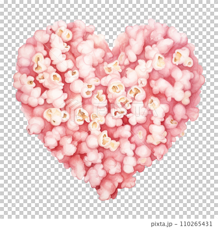 Heart made of pink popcorn. AI generated image 110265431
