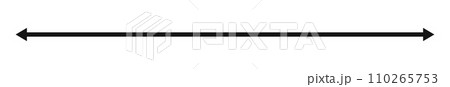 Double arrow sign. Long straight horizontal arrow with two sided pointers. Black width or east and west symbol isolated on white background. Vector graphic illustration 110265753
