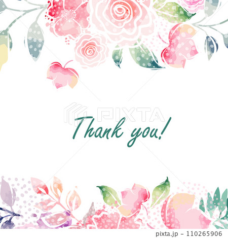 Postcard. Thank you text on a background of watercolor flowers. hand drawing. Not AI, Vector illustration 110265906