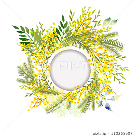 Round frame for text with mimosa. hand drawing. Not AI, Vector illustration Round frame for text with mimosa. hand drawing. Not AI, Vector illustration 110265907