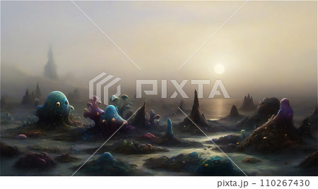 未知の生物のいる異世界の風景 AI画像 未知の生物のいる異世界の風景 AI画像 110267430