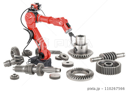 Mechanical arm with gearwheels and cogwheels, AI engineering, concept. 3D rendering 110267566