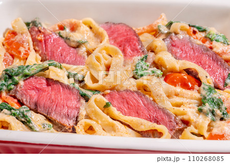 Creamy steak fettuccine 110268085
