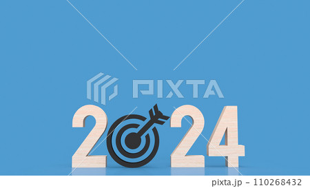 The 2024 wood text and  target icon for Business concept 3d rendering. The 2024 wood text and  target icon for Business concept 3d rendering. 110268432
