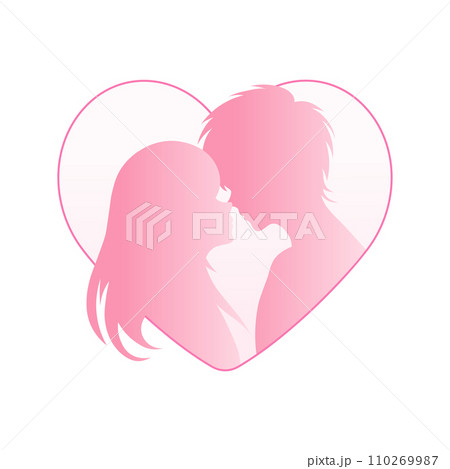 Romantic Pink Silhouette Couple in Heart Shape, Love Concept, Elegant Minimalist Design, Valentine's Day Art. 110269987