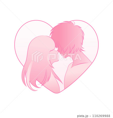 Silhouette of a Boy and a Girl Kissing Inside a...のイラスト素材 [110269988] -  PIXTA