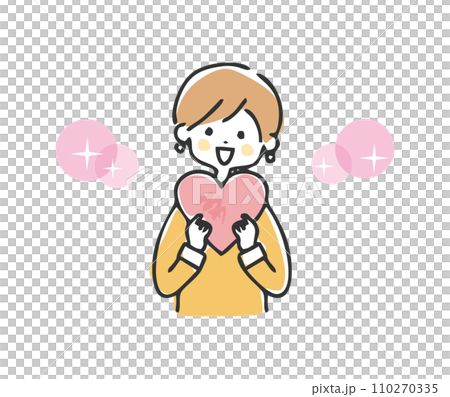 Illustration of a woman holding a heart Illustration of a woman holding a heart 110270335