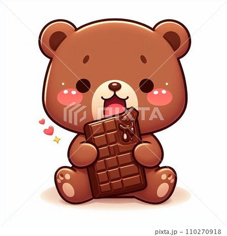 板チョコを持ったかわいいクマのイラスト（AI画像） 110270918