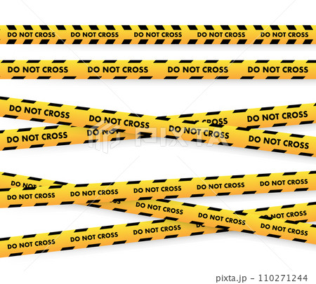 Caution tape vector illustration showing multiple DO NOT CROSS warning strips, ideal for safety, crime scene, and restricted area themes. Caution tape vector illustration showing multiple DO NOT CROSS warning strips, ideal for safety, crime scene, and restricted area themes. 110271244