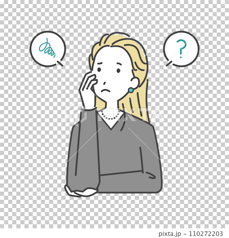Simple line drawing illustration of a worried woman 110272203