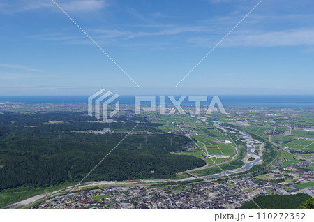 獅子吼高原からの金沢平野 手取川扇状地の眺め 獅子吼高原からの金沢平野 手取川扇状地の眺め 110272352