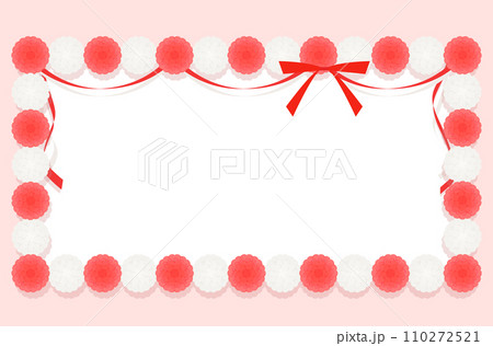 紅白の花のお祝いフレームイラスト素材	 110272521
