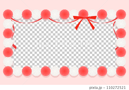 紅白の花のお祝いフレームイラスト素材	 110272521