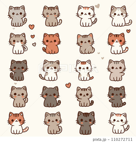 cute cat or kitten different poses. cartoon style. cute cat or kitten different poses. cartoon style. 110272711