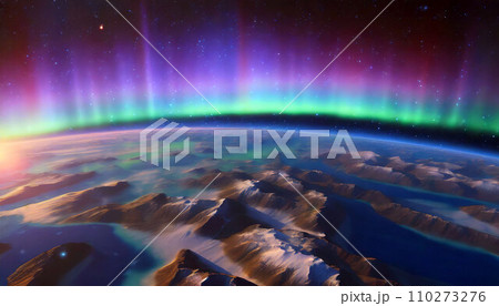 宇宙から見たオーロラのイメージ 110273276