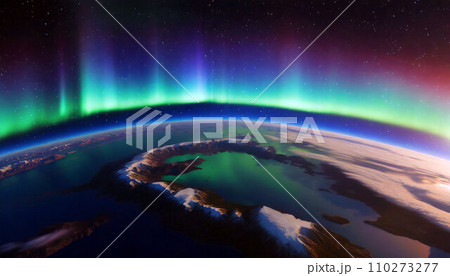 宇宙から見たオーロラのイメージ 宇宙から見たオーロラのイメージ 110273277
