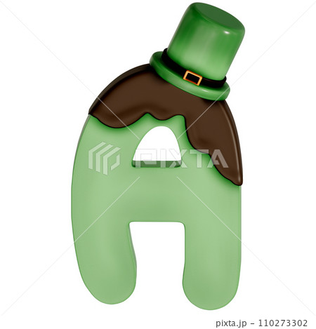 St. Patrick's day dessert alphabet A with decoration on transparent background , 3D Rendering 110273302