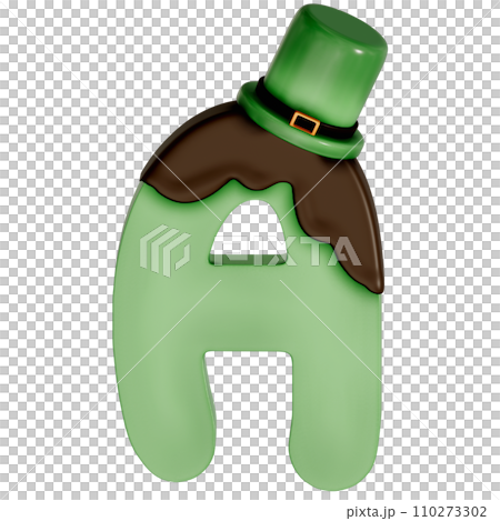 St. Patrick's day dessert alphabet A with decoration on transparent background , 3D Rendering 110273302