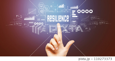 Resilience theme with hand pressing a button 110273373