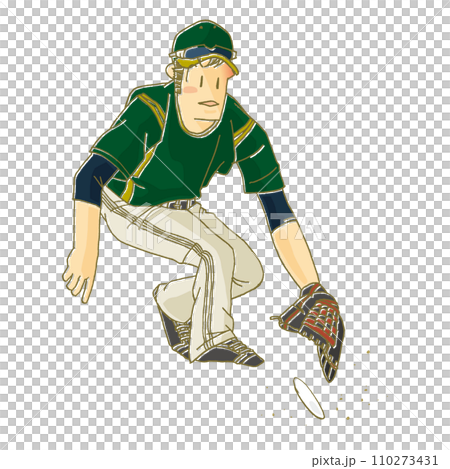 ショートバウンドを取る内野手のイラスト 110273431