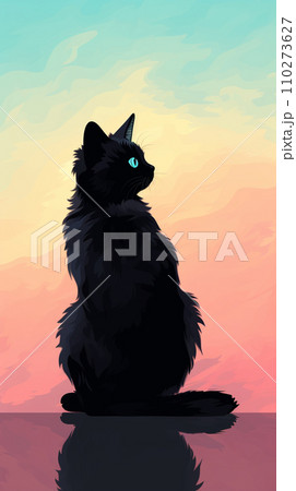 夕陽に染まる猫　AI画像 110273627