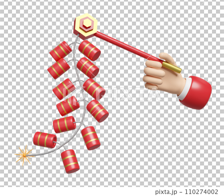 3d hand holding hanging firecrackers for chinese new year holiday. 3d render illustration 3d hand holding hanging firecrackers for chinese new year holiday. 3d render illustration 110274002